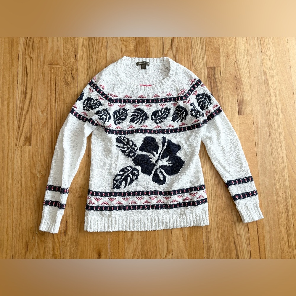 Tommy Bahama hibiscus tropical white sweater XS